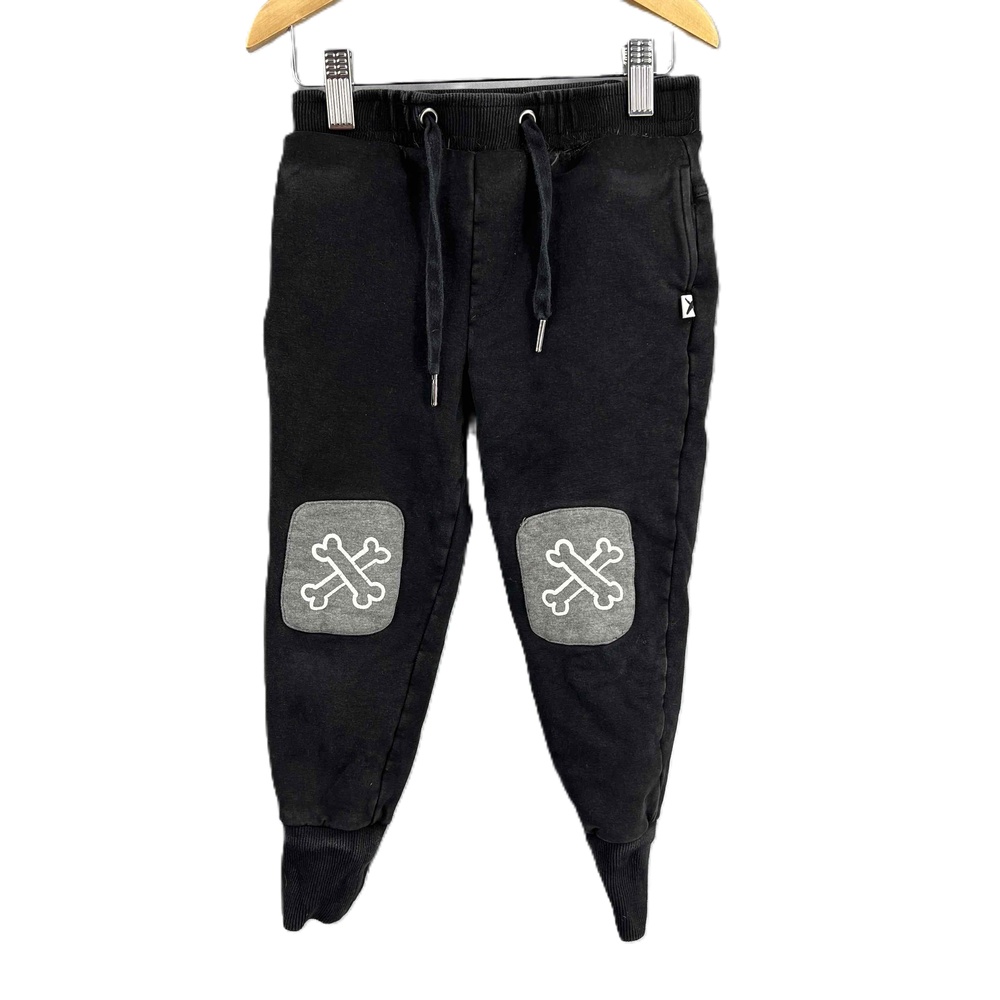 Minti Black Skull Patch Reinforced Knee Joggers Unisex Kids‎ Size 5